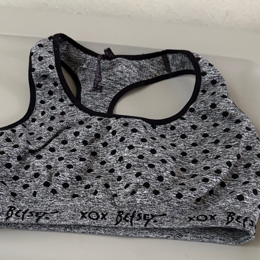 Betsey Johnson Heathered Gray Polka Dot Sports Bra